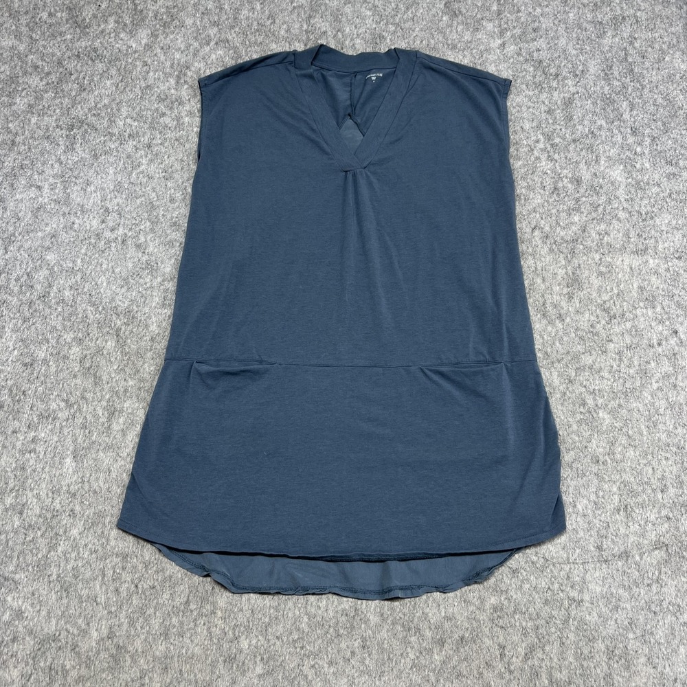 Garnet Hill Shirt Womens Small Blue‎ Sleeveless V Neck Tunic Top Pockets Silk